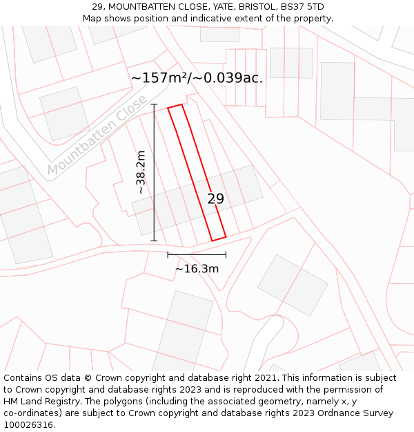 29, MOUNTBATTEN CLOSE, YATE, BRISTOL, BS37 5TD: Plot and title map