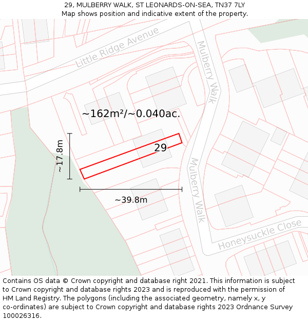 29, MULBERRY WALK, ST LEONARDS-ON-SEA, TN37 7LY: Plot and title map