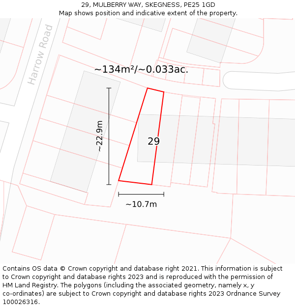 29, MULBERRY WAY, SKEGNESS, PE25 1GD: Plot and title map