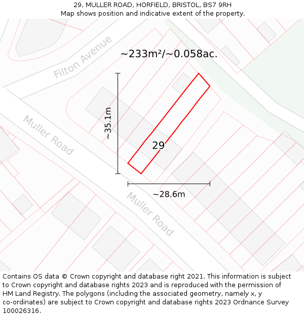 29, MULLER ROAD, HORFIELD, BRISTOL, BS7 9RH: Plot and title map