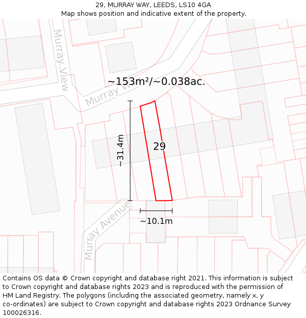 29, MURRAY WAY, LEEDS, LS10 4GA: Plot and title map