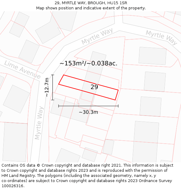 29, MYRTLE WAY, BROUGH, HU15 1SR: Plot and title map