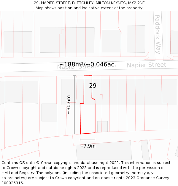 29, NAPIER STREET, BLETCHLEY, MILTON KEYNES, MK2 2NF: Plot and title map