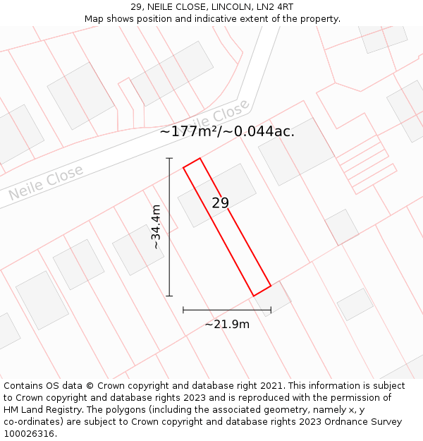 29, NEILE CLOSE, LINCOLN, LN2 4RT: Plot and title map
