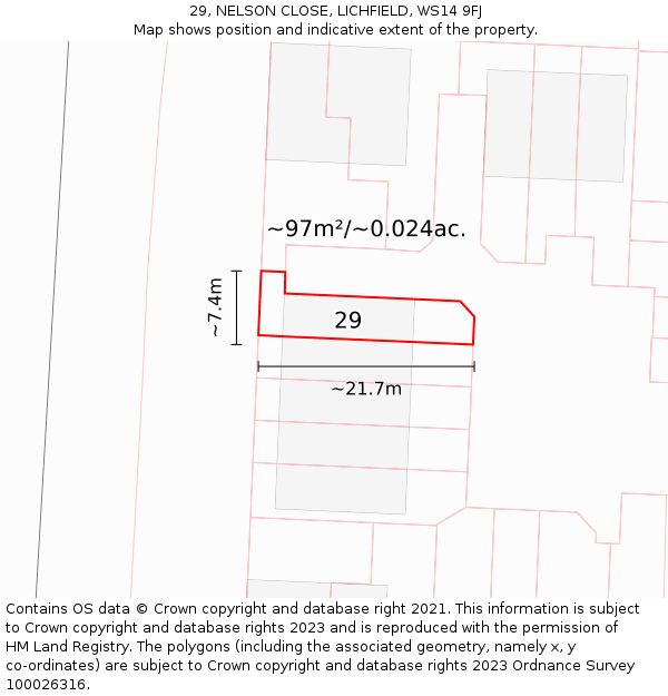 29, NELSON CLOSE, LICHFIELD, WS14 9FJ: Plot and title map