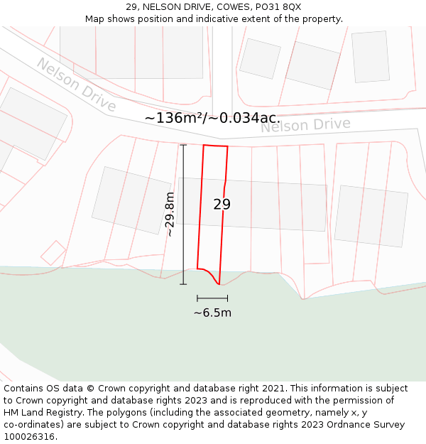 29, NELSON DRIVE, COWES, PO31 8QX: Plot and title map