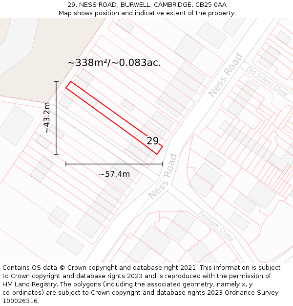 29, NESS ROAD, BURWELL, CAMBRIDGE, CB25 0AA: Plot and title map