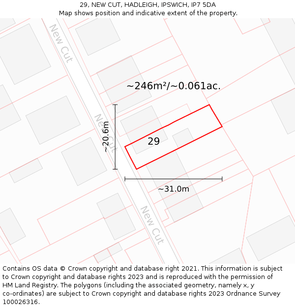 29, NEW CUT, HADLEIGH, IPSWICH, IP7 5DA: Plot and title map