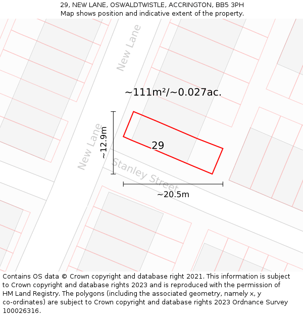 29, NEW LANE, OSWALDTWISTLE, ACCRINGTON, BB5 3PH: Plot and title map