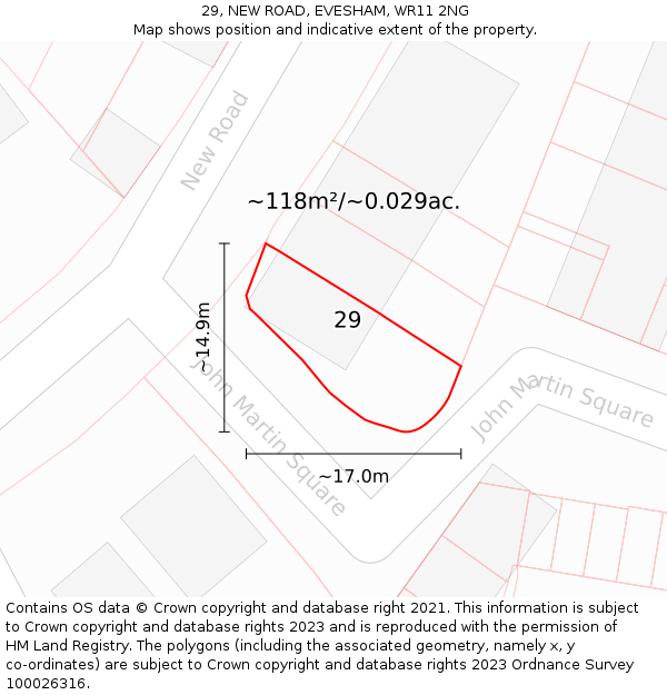 29, NEW ROAD, EVESHAM, WR11 2NG: Plot and title map
