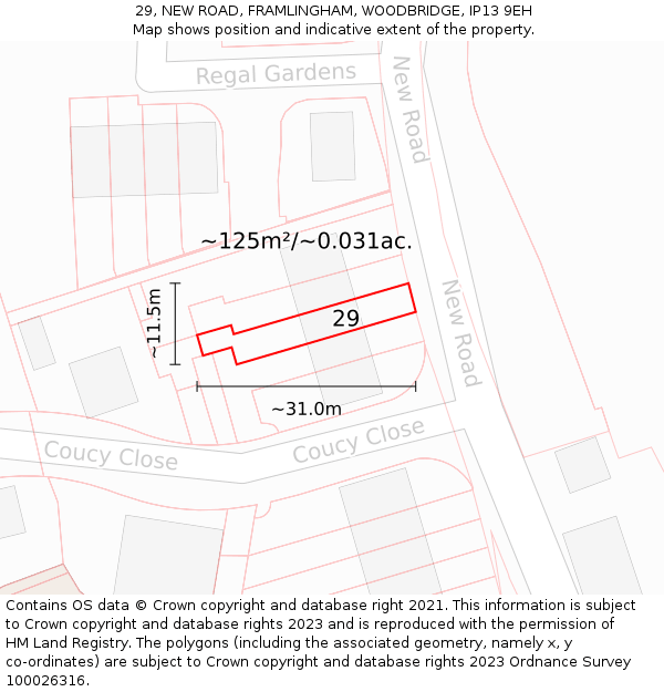29, NEW ROAD, FRAMLINGHAM, WOODBRIDGE, IP13 9EH: Plot and title map