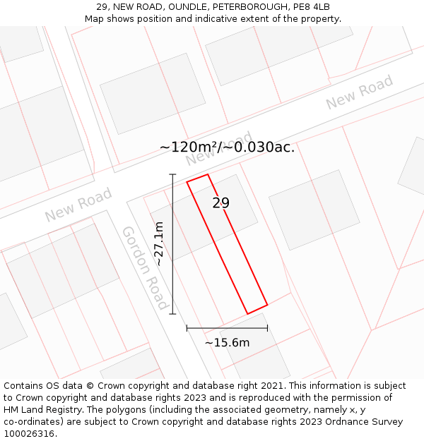 29, NEW ROAD, OUNDLE, PETERBOROUGH, PE8 4LB: Plot and title map