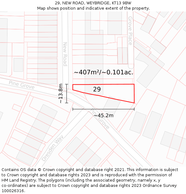 29, NEW ROAD, WEYBRIDGE, KT13 9BW: Plot and title map