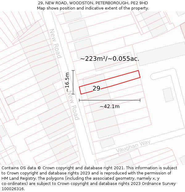 29, NEW ROAD, WOODSTON, PETERBOROUGH, PE2 9HD: Plot and title map