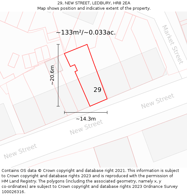 29, NEW STREET, LEDBURY, HR8 2EA: Plot and title map