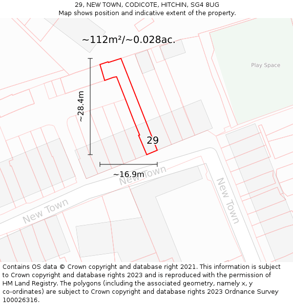 29, NEW TOWN, CODICOTE, HITCHIN, SG4 8UG: Plot and title map