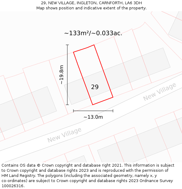 29, NEW VILLAGE, INGLETON, CARNFORTH, LA6 3DH: Plot and title map