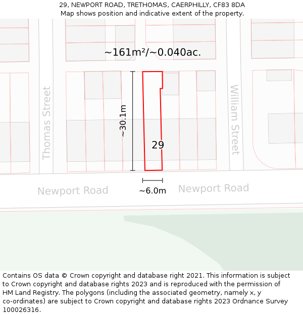 29, NEWPORT ROAD, TRETHOMAS, CAERPHILLY, CF83 8DA: Plot and title map
