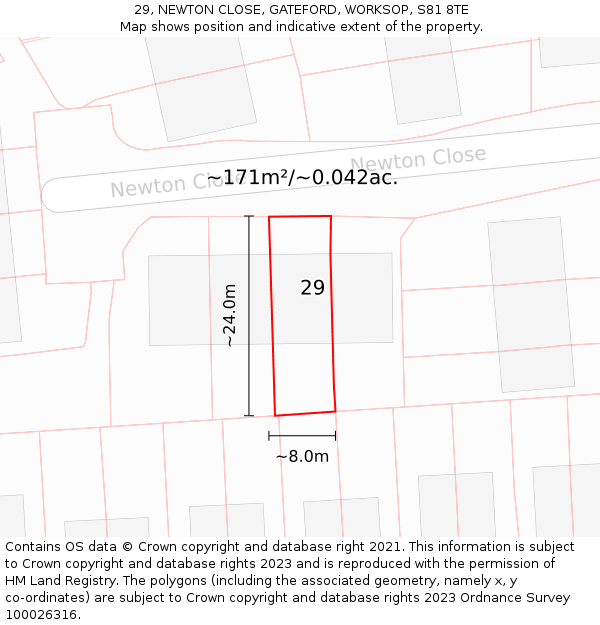 29, NEWTON CLOSE, GATEFORD, WORKSOP, S81 8TE: Plot and title map