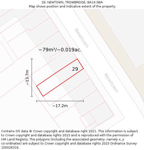 29, NEWTOWN, TROWBRIDGE, BA14 0BA: Plot and title map