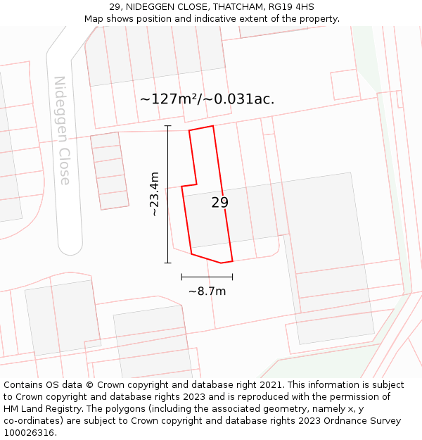 29, NIDEGGEN CLOSE, THATCHAM, RG19 4HS: Plot and title map