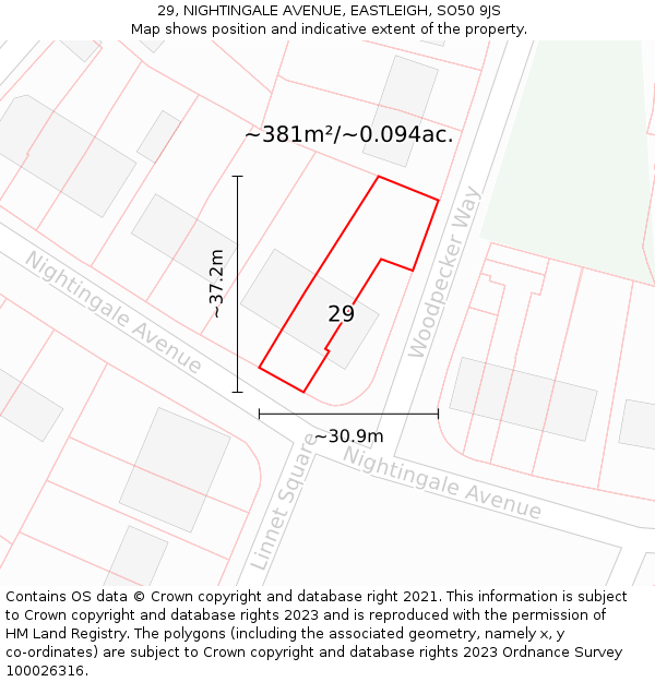 29, NIGHTINGALE AVENUE, EASTLEIGH, SO50 9JS: Plot and title map