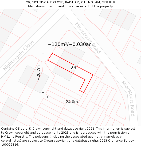29, NIGHTINGALE CLOSE, RAINHAM, GILLINGHAM, ME8 8HR: Plot and title map