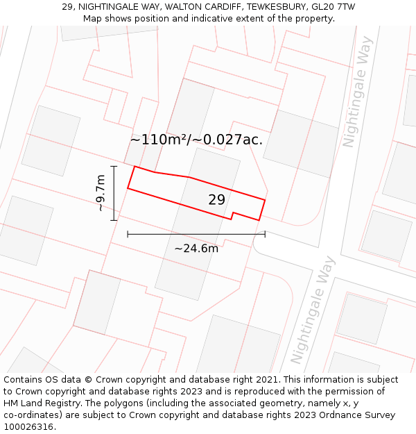 29, NIGHTINGALE WAY, WALTON CARDIFF, TEWKESBURY, GL20 7TW: Plot and title map