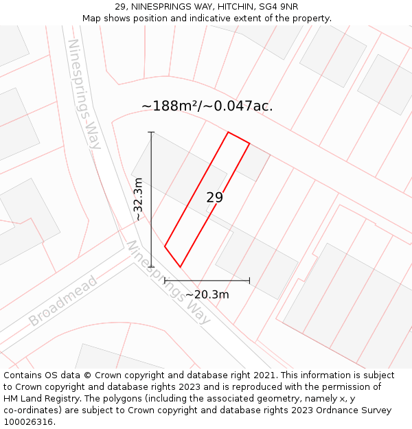 29, NINESPRINGS WAY, HITCHIN, SG4 9NR: Plot and title map