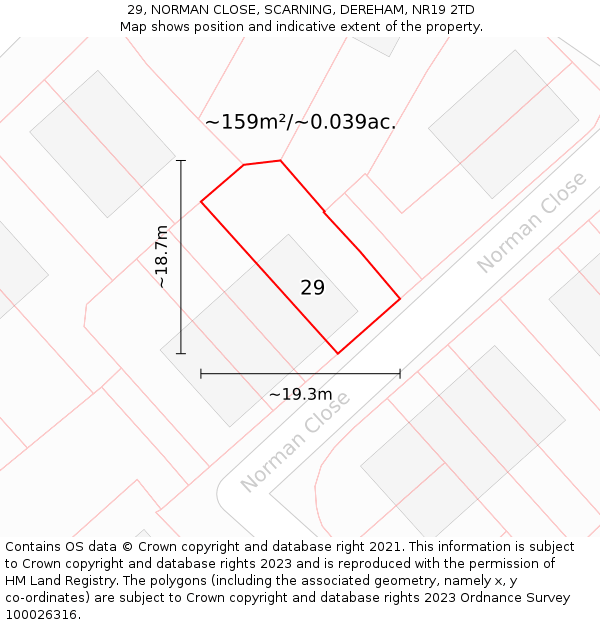 29, NORMAN CLOSE, SCARNING, DEREHAM, NR19 2TD: Plot and title map