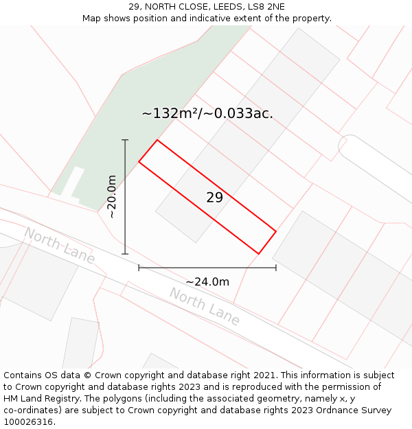 29, NORTH CLOSE, LEEDS, LS8 2NE: Plot and title map