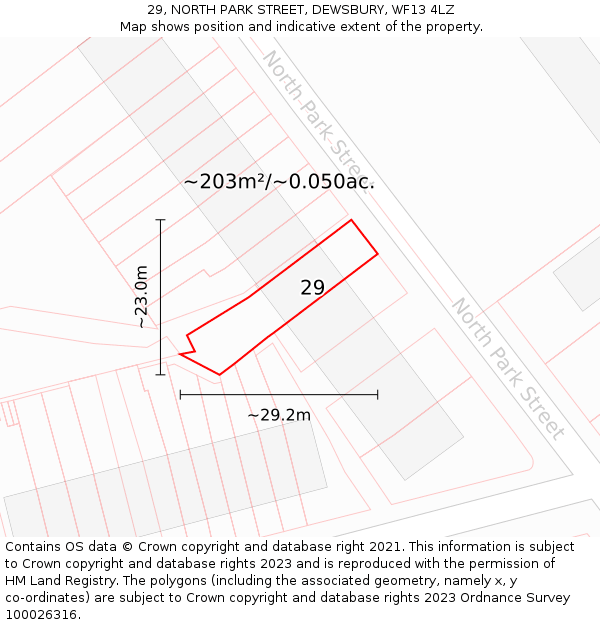 29, NORTH PARK STREET, DEWSBURY, WF13 4LZ: Plot and title map