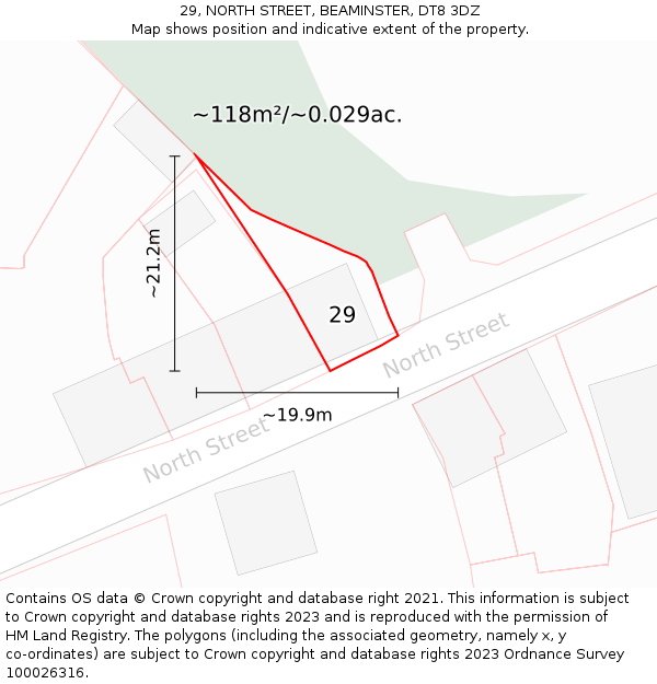 29, NORTH STREET, BEAMINSTER, DT8 3DZ: Plot and title map