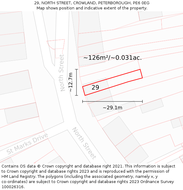 29, NORTH STREET, CROWLAND, PETERBOROUGH, PE6 0EG: Plot and title map
