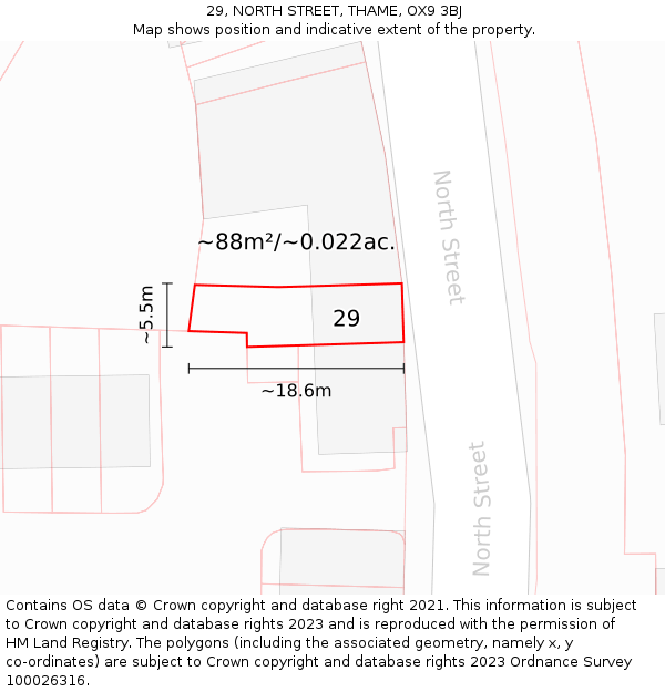 29, NORTH STREET, THAME, OX9 3BJ: Plot and title map