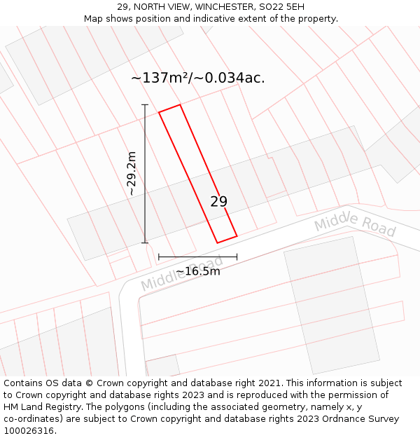 29, NORTH VIEW, WINCHESTER, SO22 5EH: Plot and title map