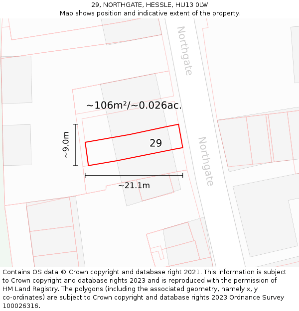 29, NORTHGATE, HESSLE, HU13 0LW: Plot and title map
