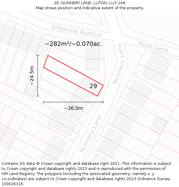 29, NUNNERY LANE, LUTON, LU3 1XA: Plot and title map