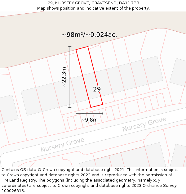 29, NURSERY GROVE, GRAVESEND, DA11 7BB: Plot and title map