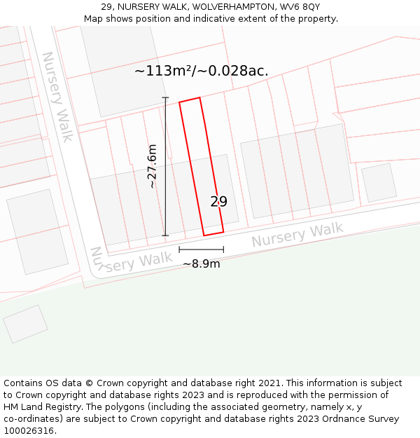 29, NURSERY WALK, WOLVERHAMPTON, WV6 8QY: Plot and title map