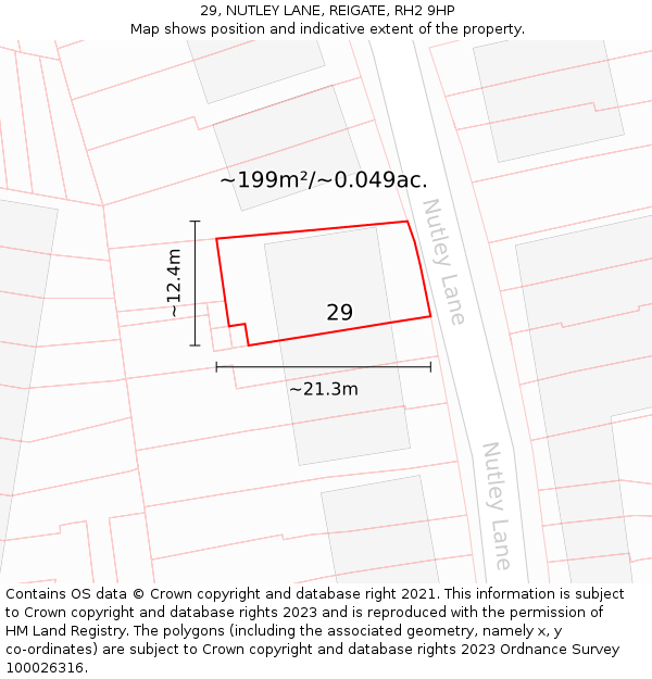 29, NUTLEY LANE, REIGATE, RH2 9HP: Plot and title map