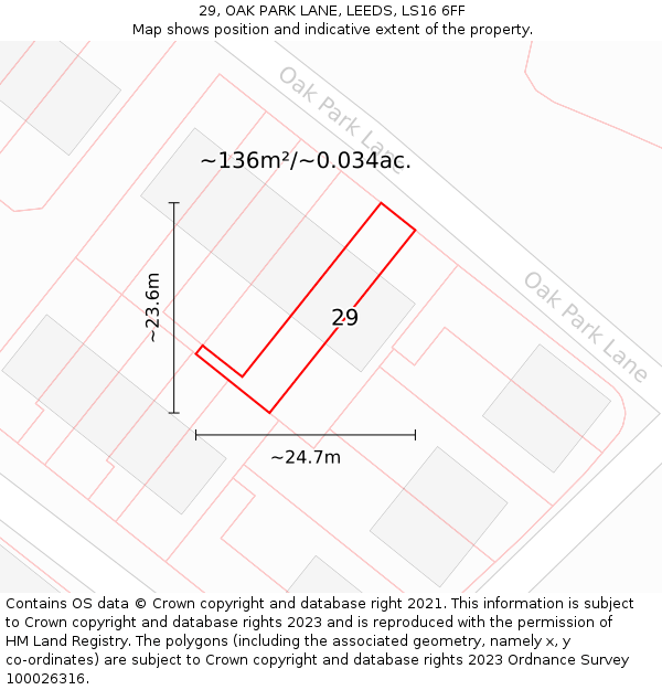 29, OAK PARK LANE, LEEDS, LS16 6FF: Plot and title map
