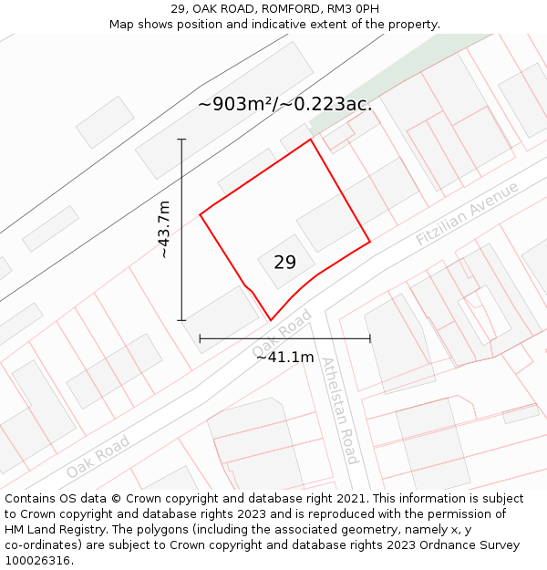 29, OAK ROAD, ROMFORD, RM3 0PH: Plot and title map