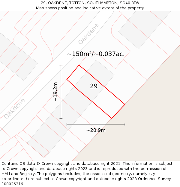 29, OAKDENE, TOTTON, SOUTHAMPTON, SO40 8FW: Plot and title map