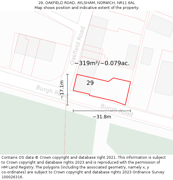 29, OAKFIELD ROAD, AYLSHAM, NORWICH, NR11 6AL: Plot and title map