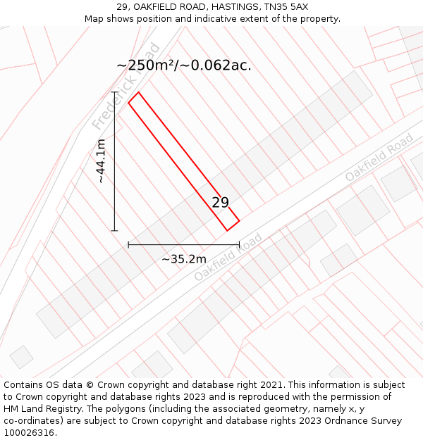29, OAKFIELD ROAD, HASTINGS, TN35 5AX: Plot and title map