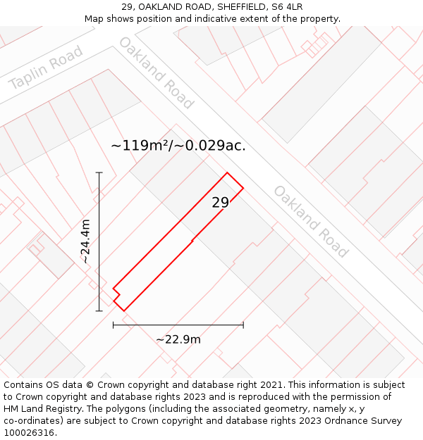 29, OAKLAND ROAD, SHEFFIELD, S6 4LR: Plot and title map