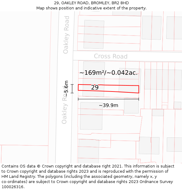 29, OAKLEY ROAD, BROMLEY, BR2 8HD: Plot and title map