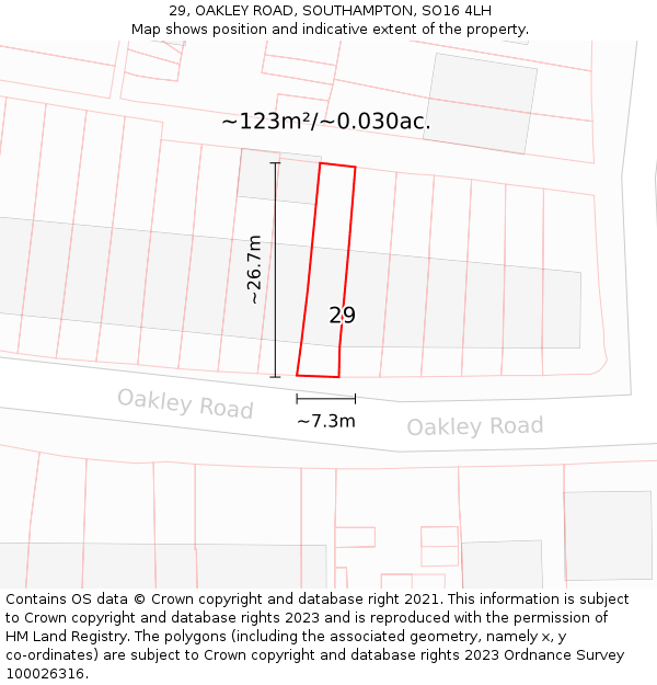 29, OAKLEY ROAD, SOUTHAMPTON, SO16 4LH: Plot and title map
