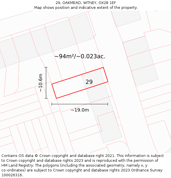 29, OAKMEAD, WITNEY, OX28 1EF: Plot and title map